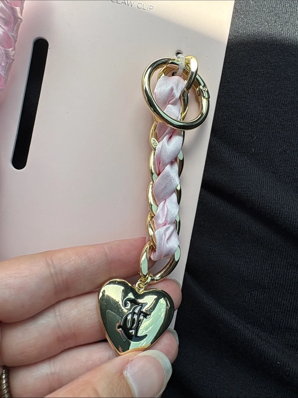 Juicy Couture Light Pink Satin Hair Claw Clip & Braided Keychain Bag Charm Set